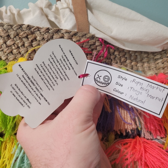 House of Mua Mua Rainbow Market Rafia Fringe Tote Bag NWT - Picture 2 of 3